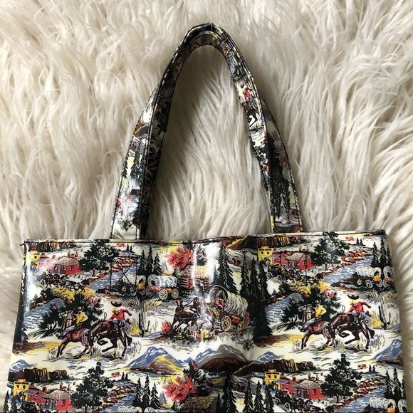 Paperchase RARE Western Scene Cowboy Vinyl Tote - Picture 5 of 9